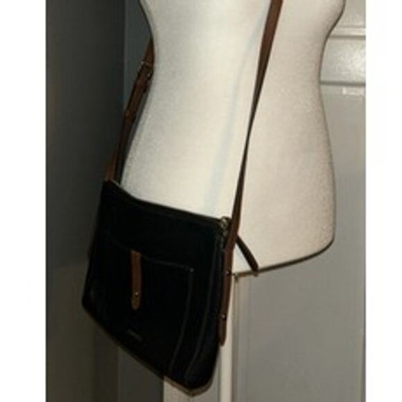 Vtg Fossil Crossbody Black Pebbled Leather Adjustable Strap Y2K Purse Bag - Picture 3 of 6